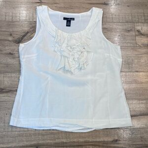 Willi Smith White Sleeveless Tank Top Ruffles size L Large Cotton/Silk (P44)